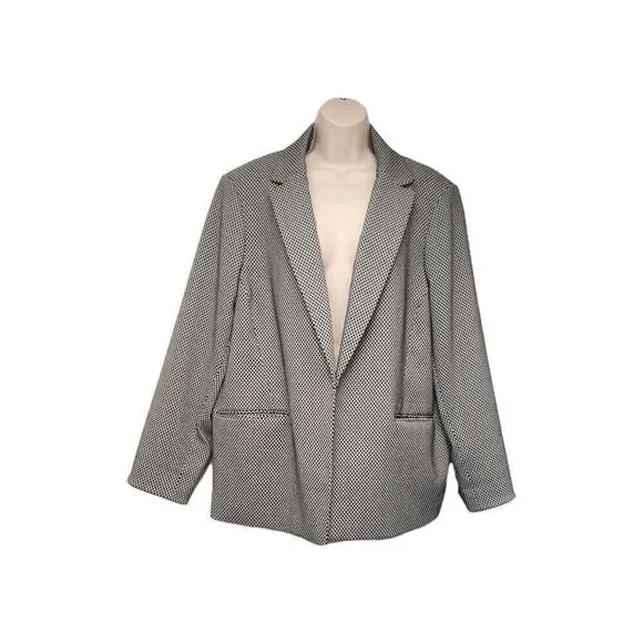 Calvin Klein Houndstooth Black/White Single Breasted Open Blazer Jacket 18W - Picture 1 of 9